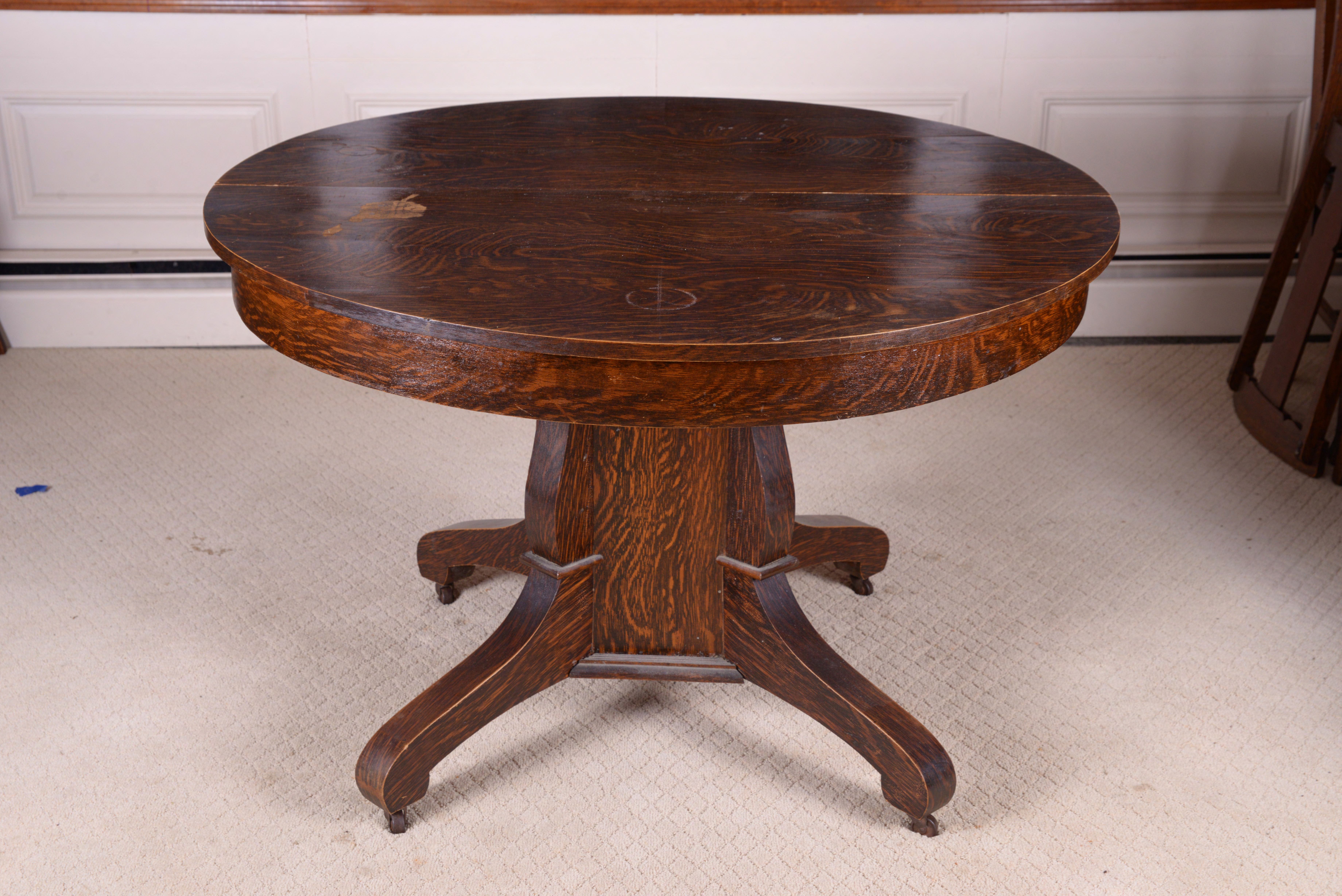 Vintage OakGrained Dining Table with Chairs by Victoriaville Furniture